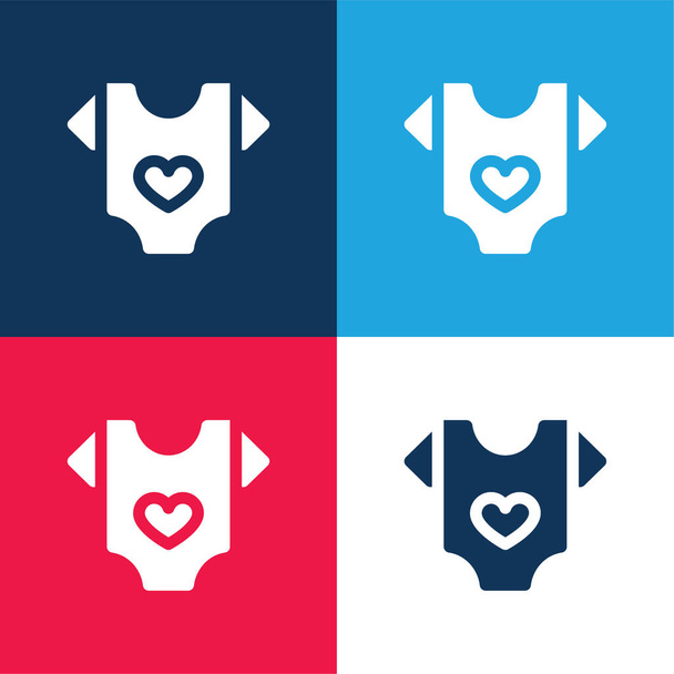 Baby Clothes blue and red four color minimal icon set - Vector, Image