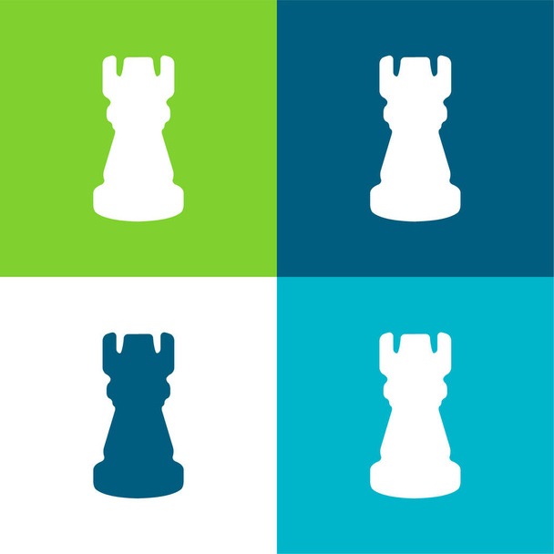 Μαύρο Πύργος Σκάκι Σχήμα κομμάτι Επίπεδη τέσσερις χρώμα ελάχιστο σύνολο εικονιδίων - Διάνυσμα, εικόνα