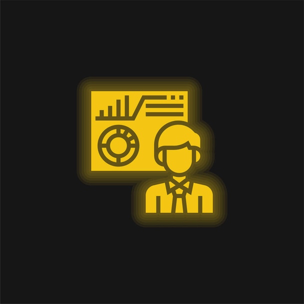 Analysing yellow glowing neon icon - Vector, Image