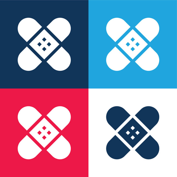 Band Aid azul y rojo conjunto de iconos mínimo de cuatro colores - Vector, Imagen