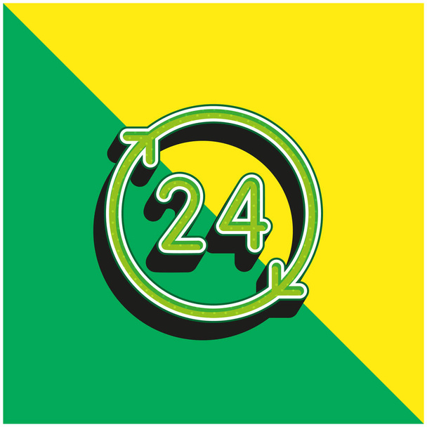 24 godziny Zielony i żółty nowoczesny ikona wektora 3D logo - Wektor, obraz