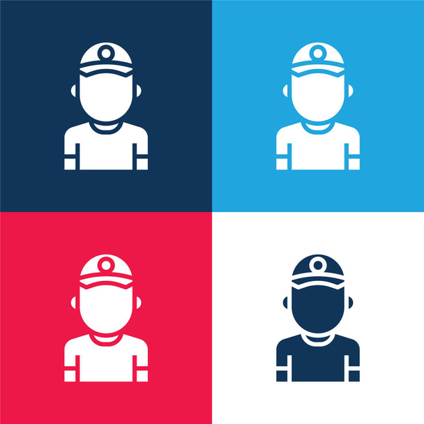 Baseball Player kék és piros négy szín minimális ikon készlet - Vektor, kép