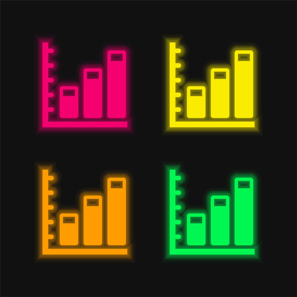 Ascending Business Stats Graphic four color glowing neon vector icon - Vector, Image