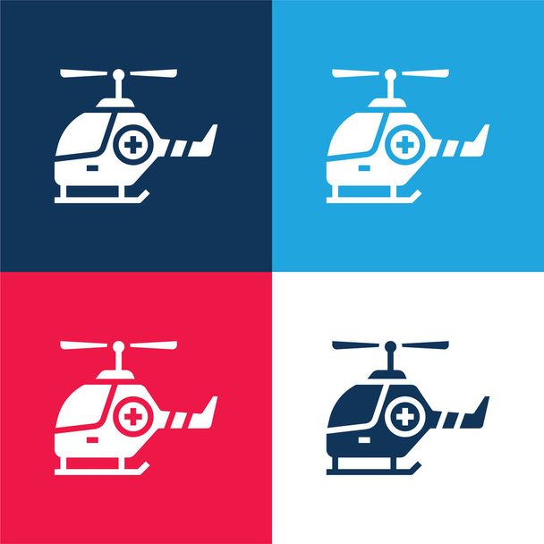 Aire Ambulancia azul y rojo de cuatro colores mínimo icono conjunto - Vector, Imagen