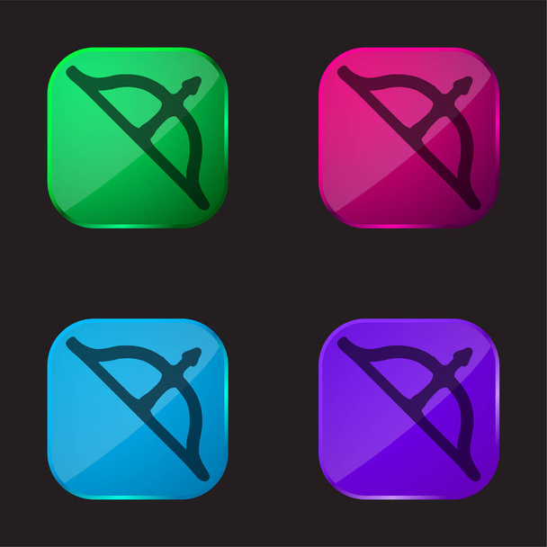 Bow And Arrow four color glass button icon - Vector, Image