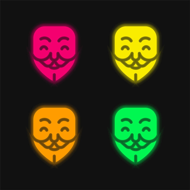 Anonyme leuchtende Neon-Vektorsymbole in vier Farben - Vektor, Bild