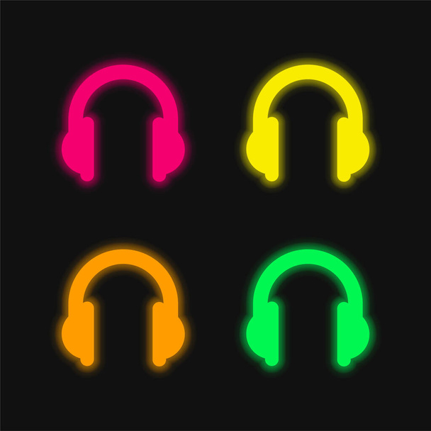 Nagy fejhallgató négy színű izzó neon vektor ikon - Vektor, kép
