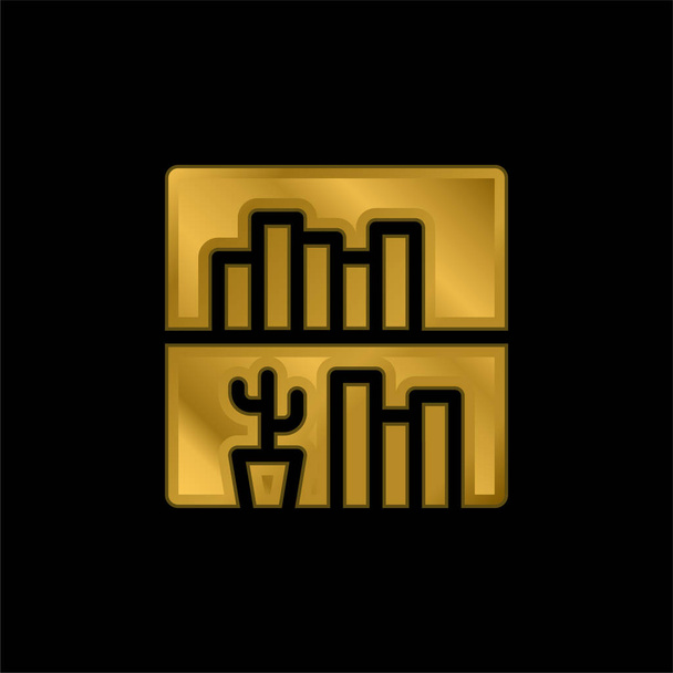 Bookshelf gold plated metalic icon or logo vector - Vector, Image