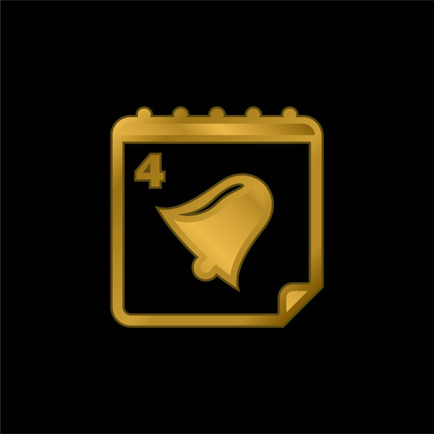 Bell na página do calendário do dia 4 banhado a ouro ícone metálico ou vetor logotipo - Vetor, Imagem
