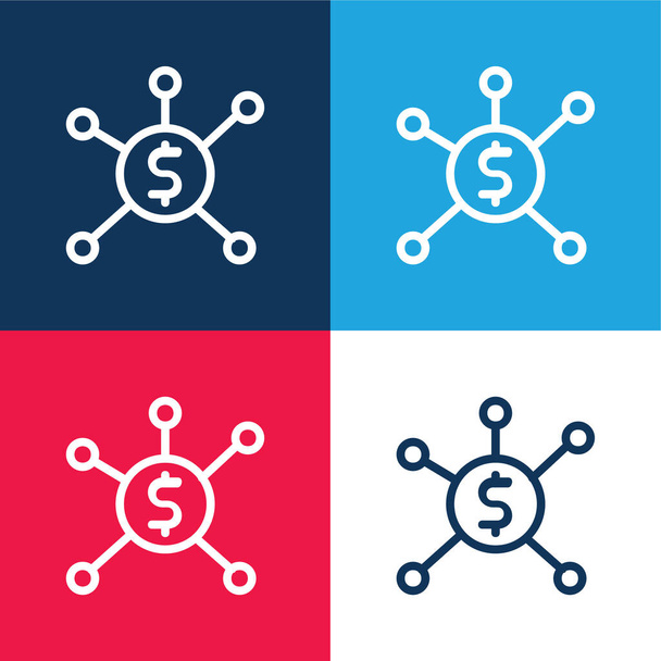 Banking blue and red four color minimal icon set - Vector, Image