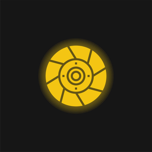 Disco de freio amarelo brilhante ícone de néon - Vetor, Imagem