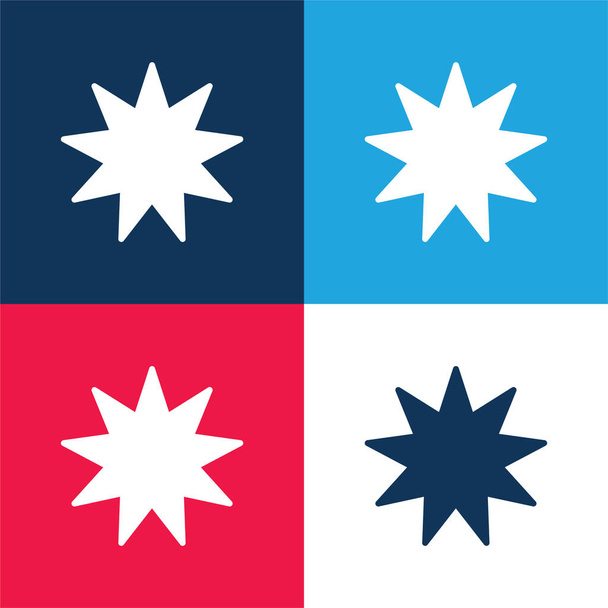 Bahai modrá a červená čtyři barvy minimální sada ikon - Vektor, obrázek
