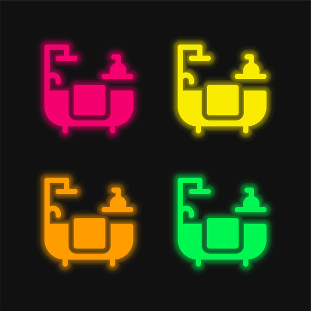Cuarto de baño de cuatro colores brillante icono de vectores de neón - Vector, Imagen