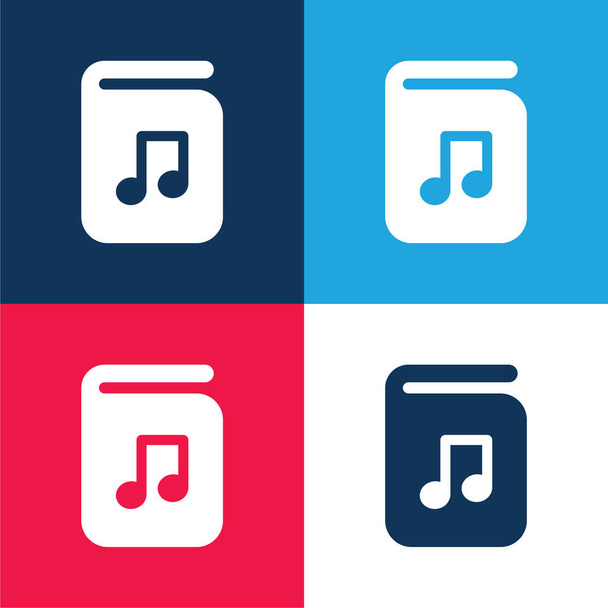 Audio Libro azul y rojo conjunto de iconos mínimo de cuatro colores - Vector, imagen