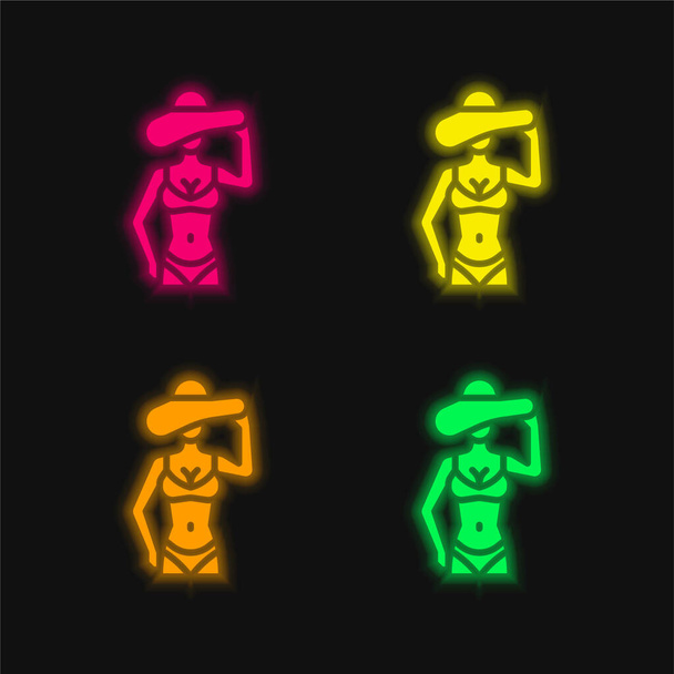 Bikini quattro colori luminosi icona vettoriale al neon - Vettoriali, immagini