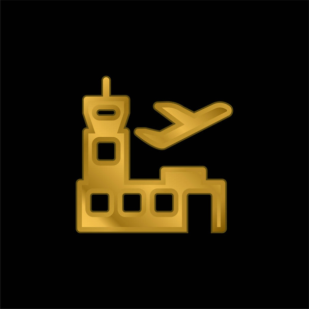 Havaalanı altın kaplamalı metalik simge veya logo vektörü - Vektör, Görsel