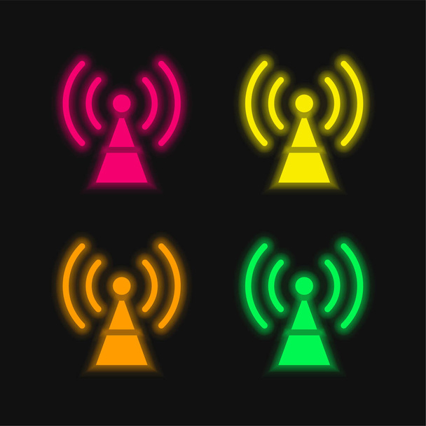 Antenna négy színű izzó neon vektor ikon - Vektor, kép