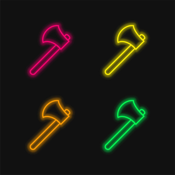 Ax Dış Hattı dört renkli parlak neon vektör simgesi - Vektör, Görsel