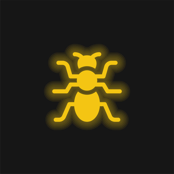 Ícone de néon brilhante amarelo formiga - Vetor, Imagem