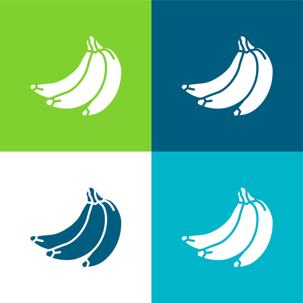 Banany Płaskie cztery kolory minimalny zestaw ikon - Wektor, obraz