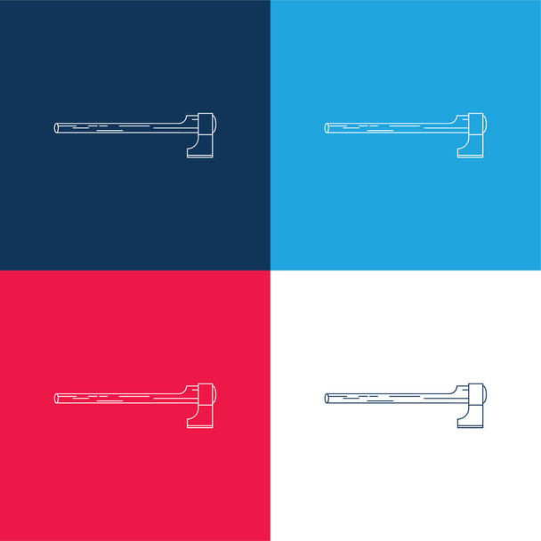 Herramienta de corte de hacha en posición horizontal azul y rojo conjunto de iconos mínimo de cuatro colores - Vector, Imagen