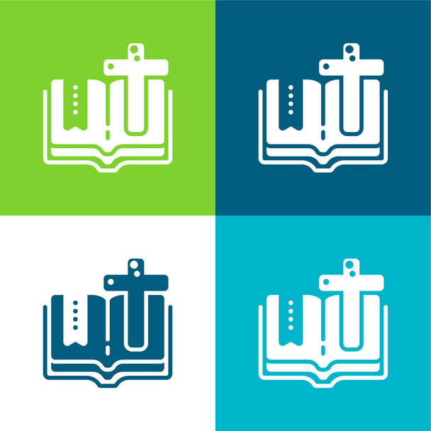 Bíblia Plano quatro cores conjunto de ícones mínimos - Vetor, Imagem