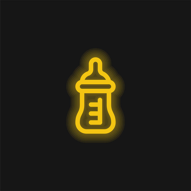 Bebé botella amarillo brillante icono de neón - Vector, imagen