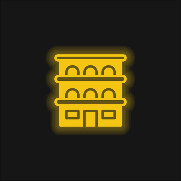 Apartment yellow glowing neon icon - Vector, Image
