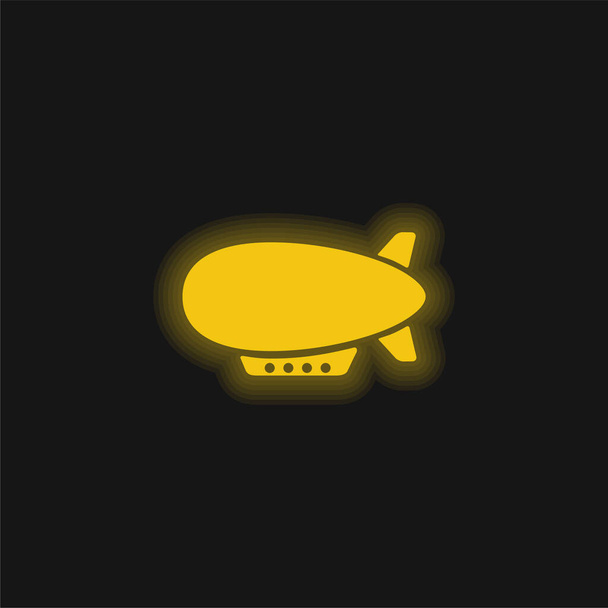 Vzducholoď Side View žlutá zářící neonová ikona - Vektor, obrázek