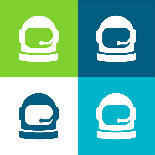Astronauta kask płaski cztery kolory minimalny zestaw ikon - Wektor, obraz