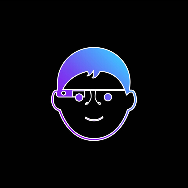 Cara de niño con Google gafas azul degradado icono de vector - Vector, imagen