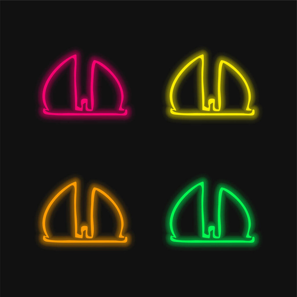 Artistic Construction Hand Drawn Outline four color glowing neon vector icon - Vector, Image