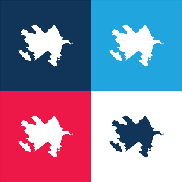 Азербайджан синій і червоний чотири кольори мінімальний набір ікон - Вектор, зображення
