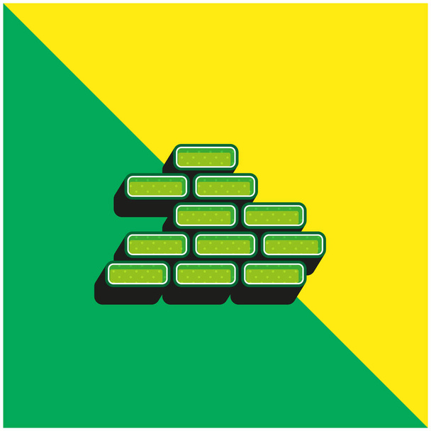 Brickwall verde y amarillo moderno vector 3d icono logotipo - Vector, Imagen