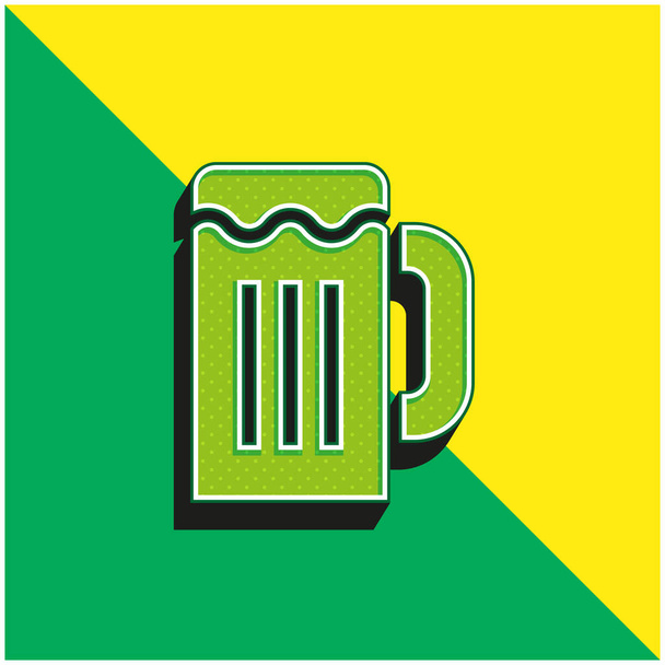 Taza de cerveza verde y amarillo moderno vector 3d icono logotipo - Vector, imagen