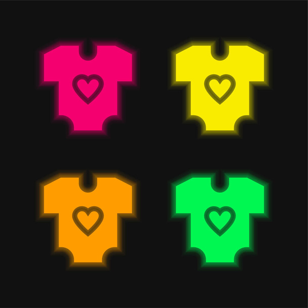 Baby Clothes four color glowing neon vector icon - Vector, Image