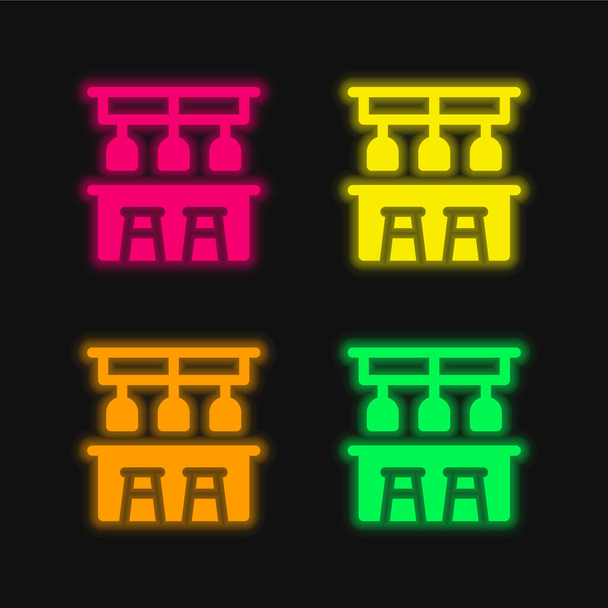 バーカウンター4色のネオンベクトルアイコン - ベクター画像