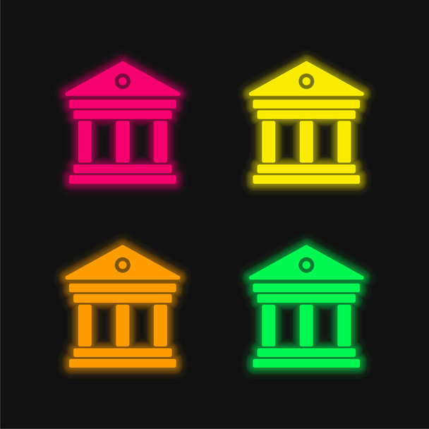 Dört renkli neon vektör simgesiyle Antik Zarif Bina - Vektör, Görsel