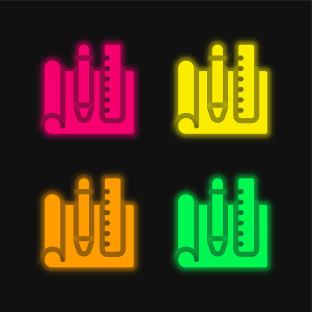 Чертеж четырехцветного светящегося неонового вектора - Вектор,изображение