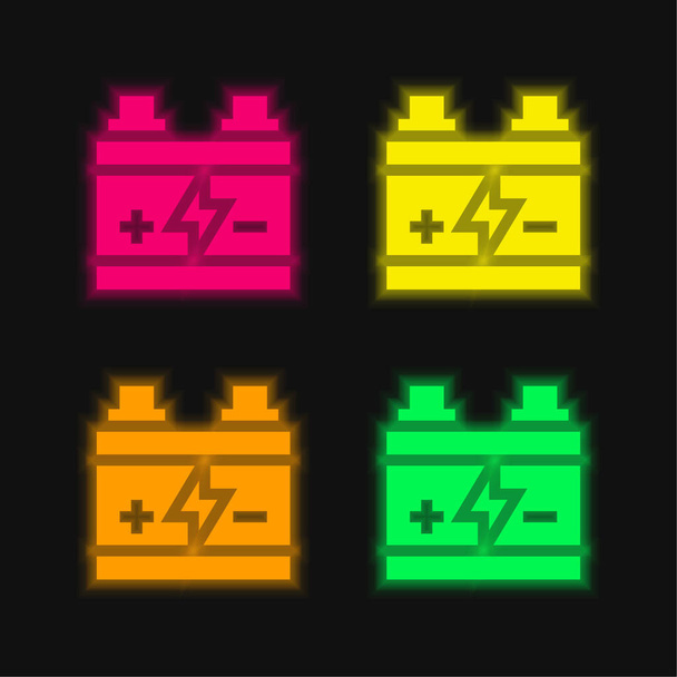 Batterie quatre couleurs brillant icône vectorielle néon - Vecteur, image