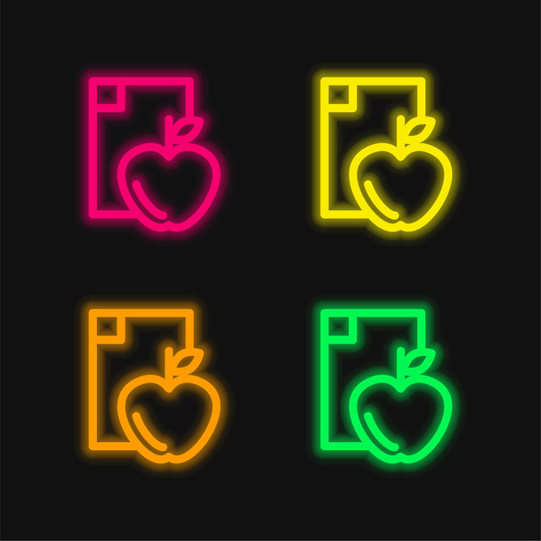Apple Diet four color glowing neon vector icon - Vector, Image