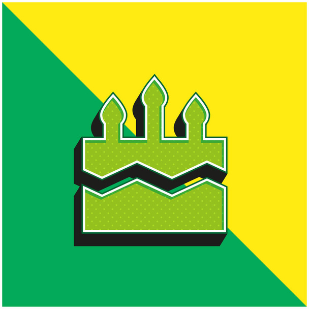 Torta de cumpleaños verde y amarillo moderno logotipo del icono del vector 3d - Vector, imagen
