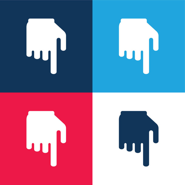 Μαύρο χέρι με το δάχτυλο στραμμένο προς τα κάτω μπλε και κόκκινο σύνολο τεσσάρων χρωμάτων minimal εικονίδιο - Διάνυσμα, εικόνα
