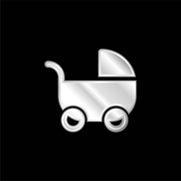 Baby Stroller plateado icono metálico - Vector, Imagen