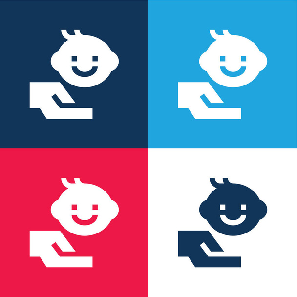 Bebê menino azul e vermelho quatro cores conjunto de ícones mínimos - Vetor, Imagem