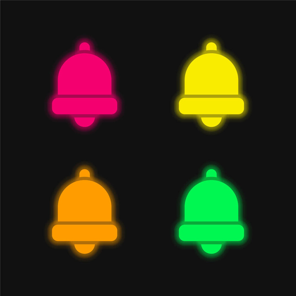 Bell quatre couleur brillant icône vectorielle néon - Vecteur, image