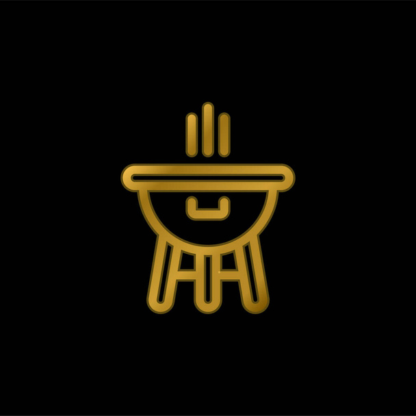 Bbq chapado en oro icono metálico o logo vector - Vector, Imagen