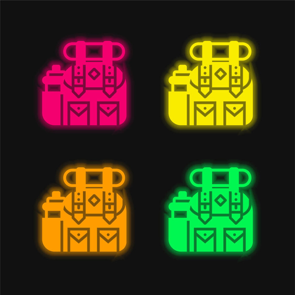 Sac à dos quatre couleurs brillant icône vectorielle néon - Vecteur, image