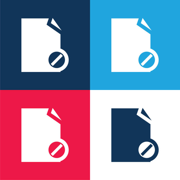 Block File Symbol blue and red four color minimal icon set - Vector, Image