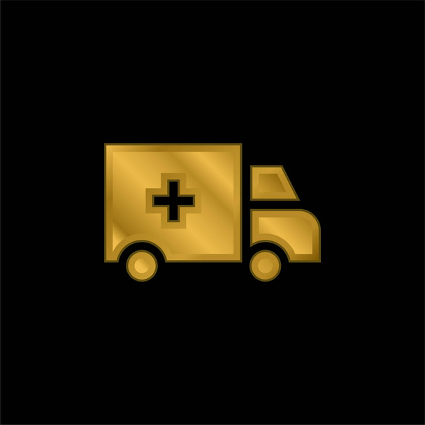 Ambulance gold plated metalic icon or logo vector - Vector, Image